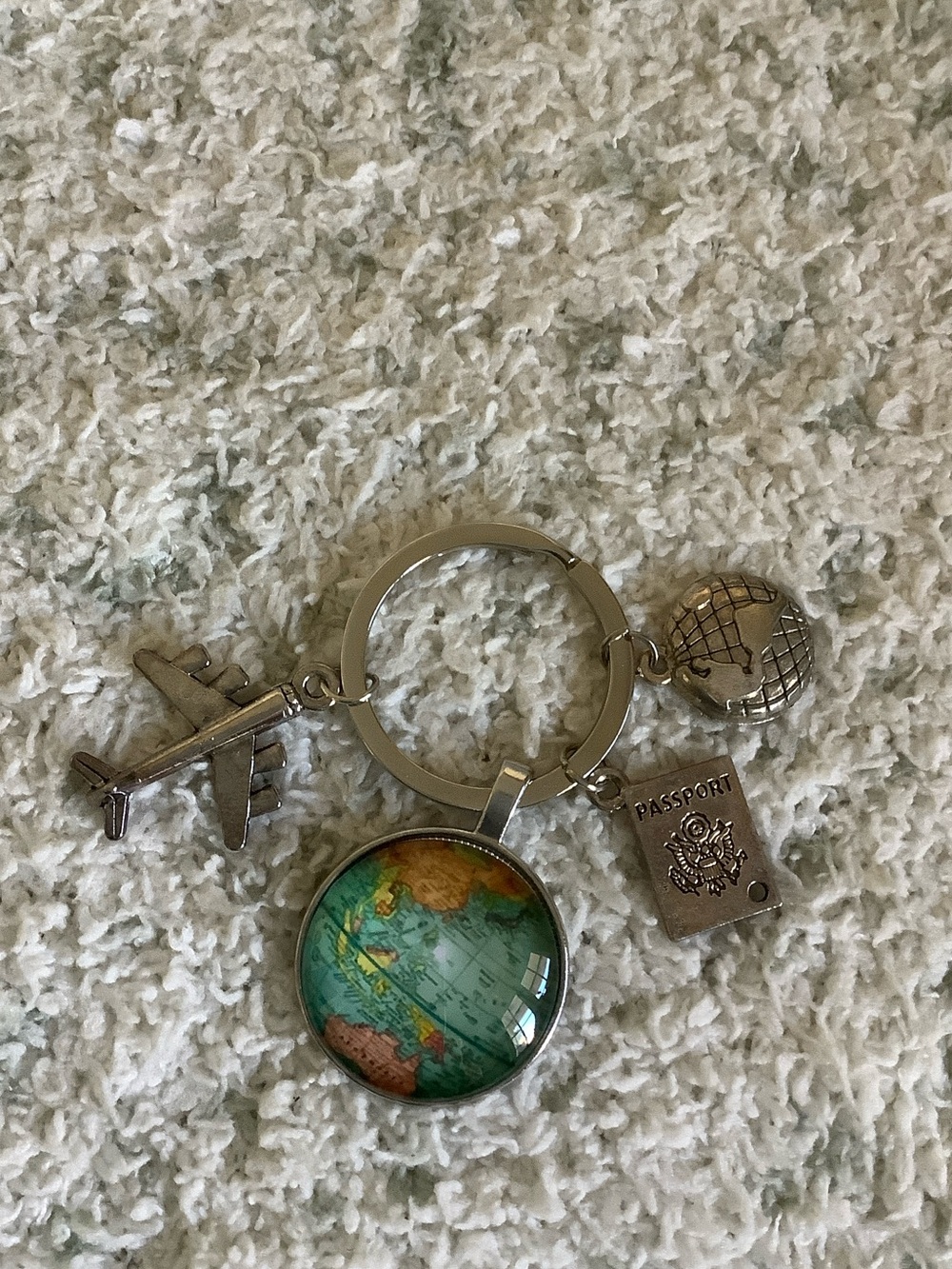 Travel Globe Keychain with Passport & Airplane Charms NWT 2.5x3”
